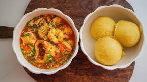 Sea Food Okro soup, swallow with Catfish